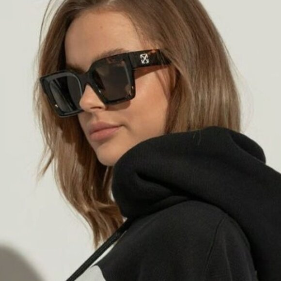 Off-White OERI13I JACKSON 6055 Sunglasses Havana Square Frame, Green Lenses - Picture 1 of 10